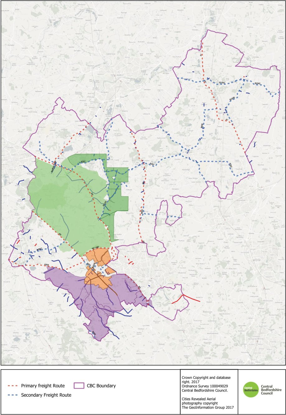 A plan showing the weight limit restrictions in Central Bedfordshire.